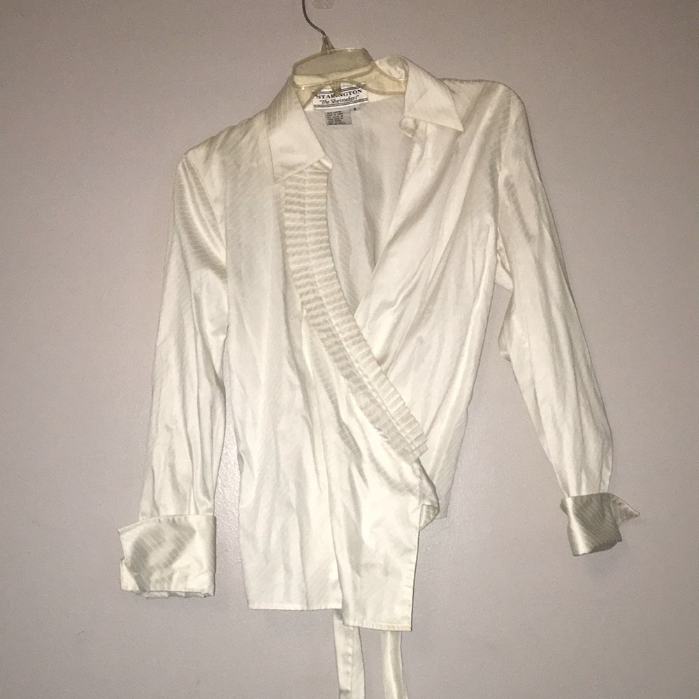 Starington “The Shirt Maker” Vintage Cotton Wrap Blouse White on White S…